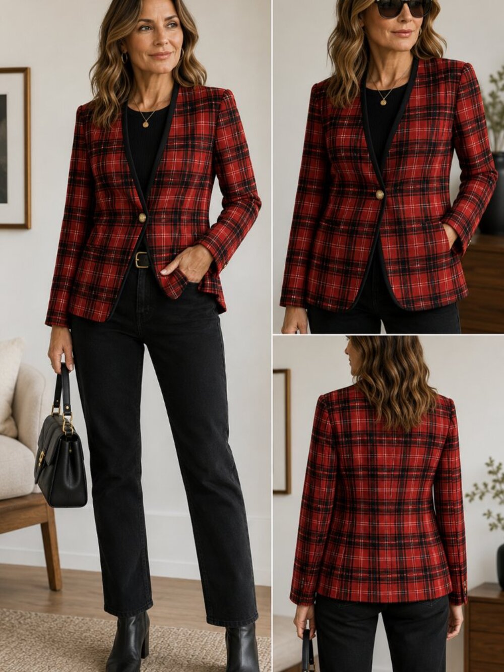 Vintage Red Plaid Wool Jacket  Petite Med